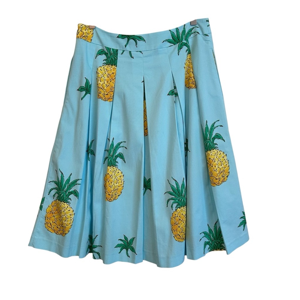 Talbots Pleated Blue Pineapple Print Skirt Size 6